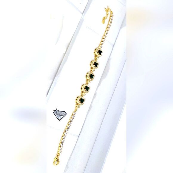 Green & White Topaz Tennis Bracelet on Platinum - Stamped PT 950 18K Gold - Picture 5 of 10